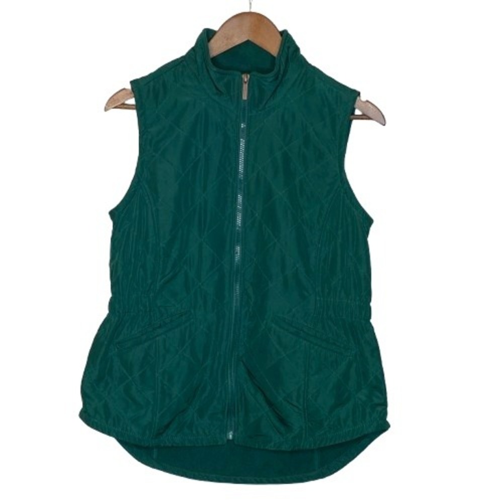 Womens Quilted Lightweight Full Zip Vest Size S Emerald Green Outdoor Granola